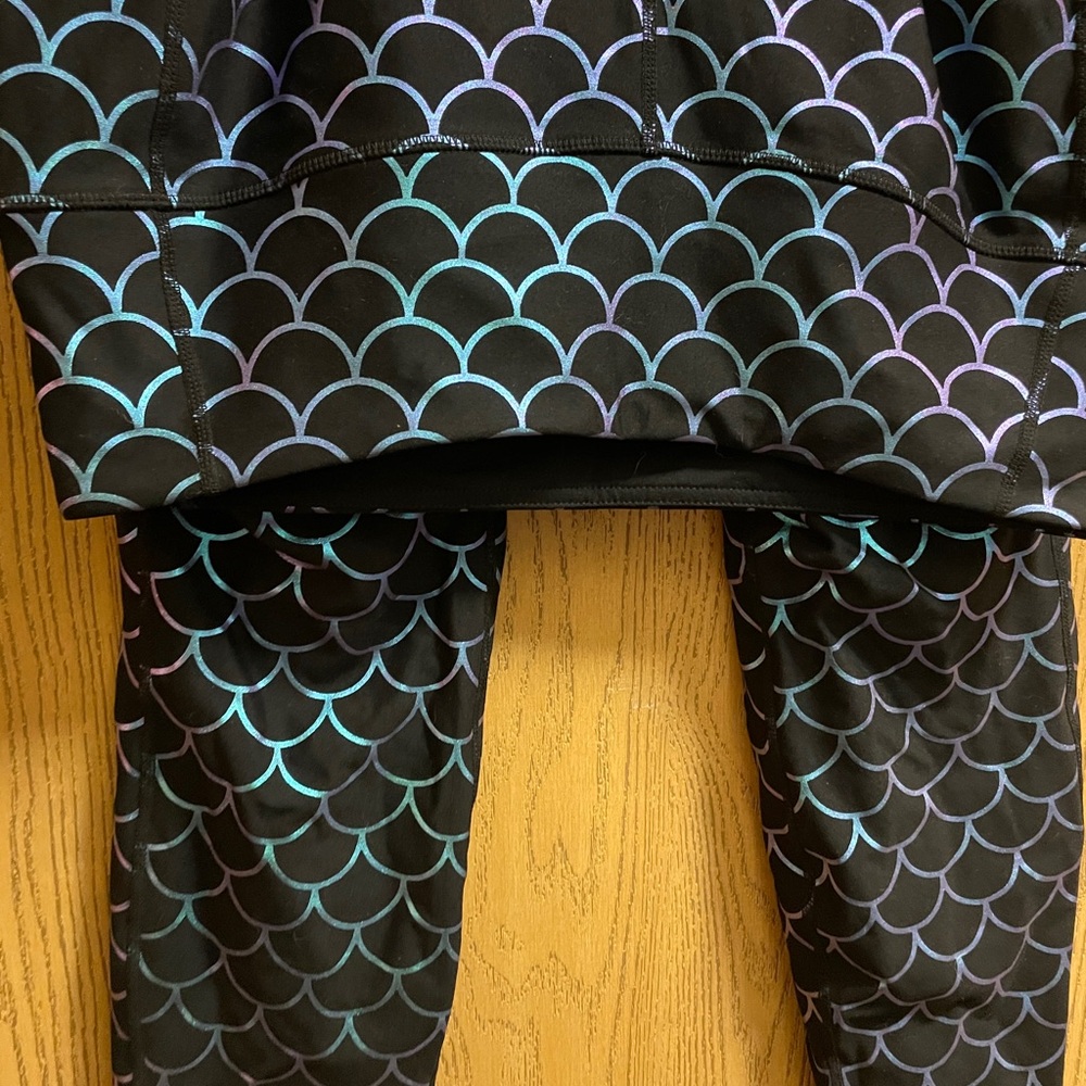 Torrid Black Leggings with Iridescent Scale Design